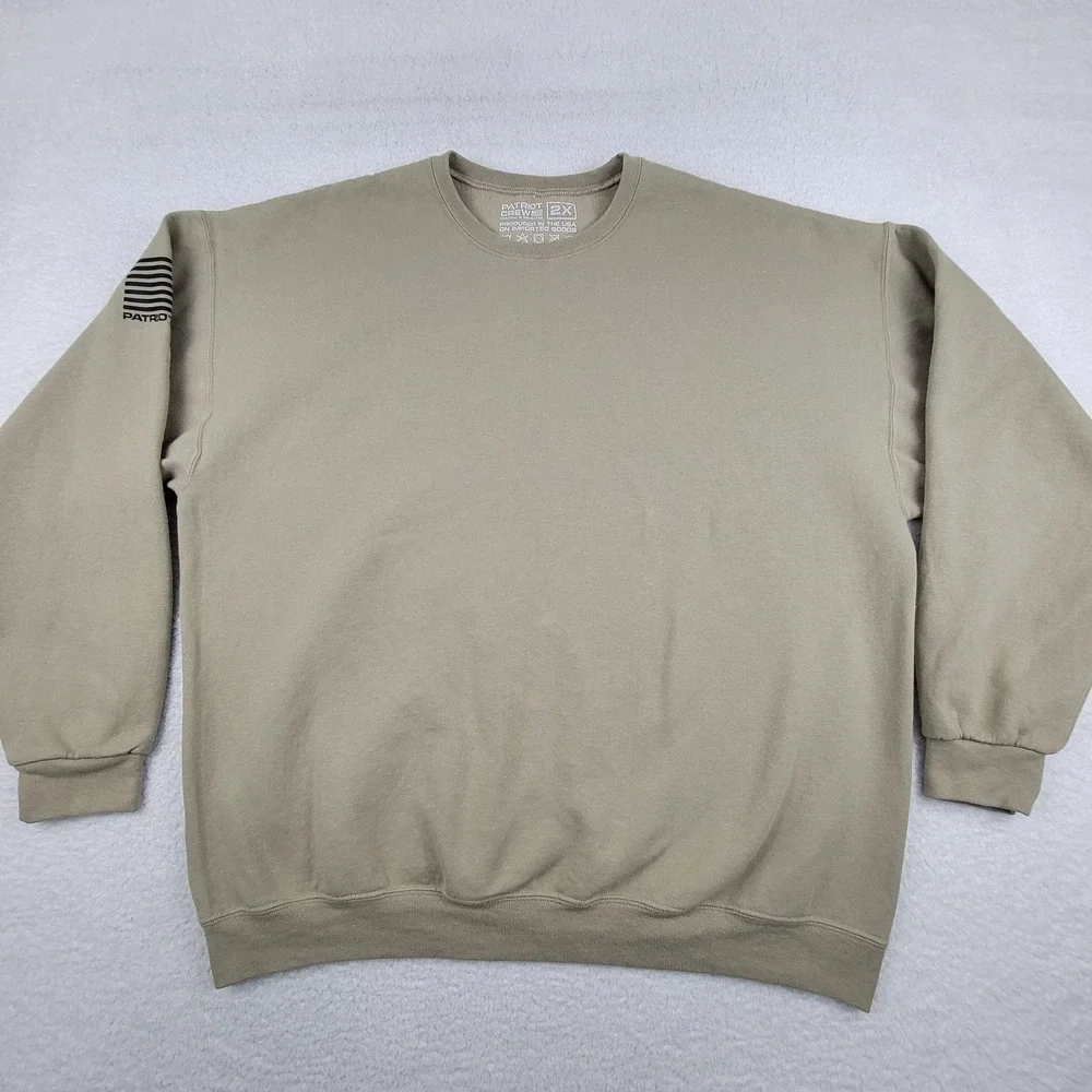 Patriot Crew Sweatshirt Mens 2XL‎ Khaki Pullover American Flag Crewneck USA